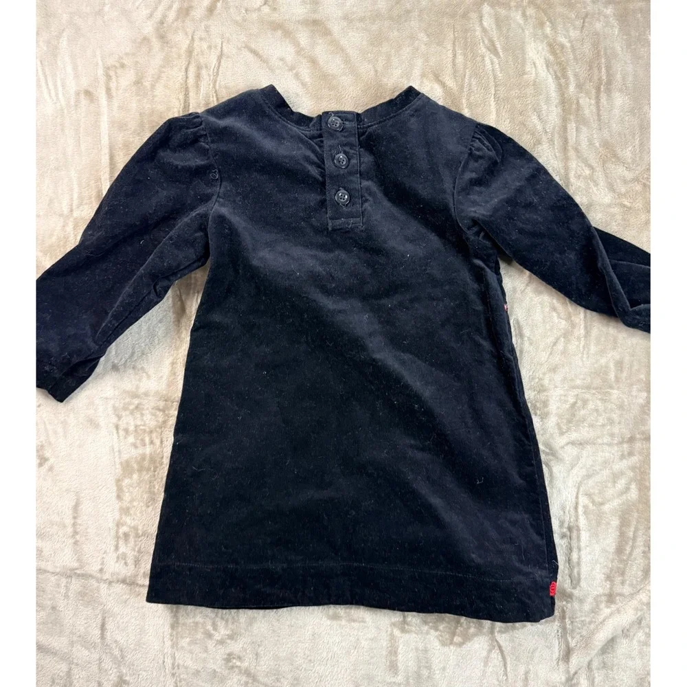 Hanna Andersson Toddler Girls Black Velvet‎ Embroidered Floral Tunic Dress US 3